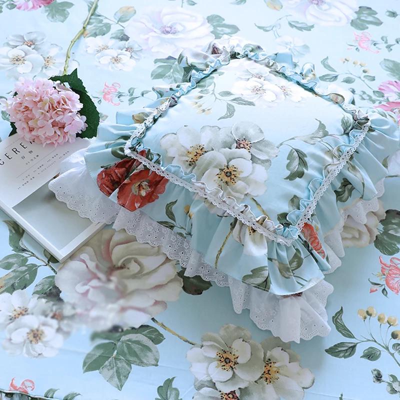 Luxury Embroidery Cushion Cover Ruffle Lace Wrinkle Pillow Cover Cake Layers Princess Bedding Pillowcase 45x45cm