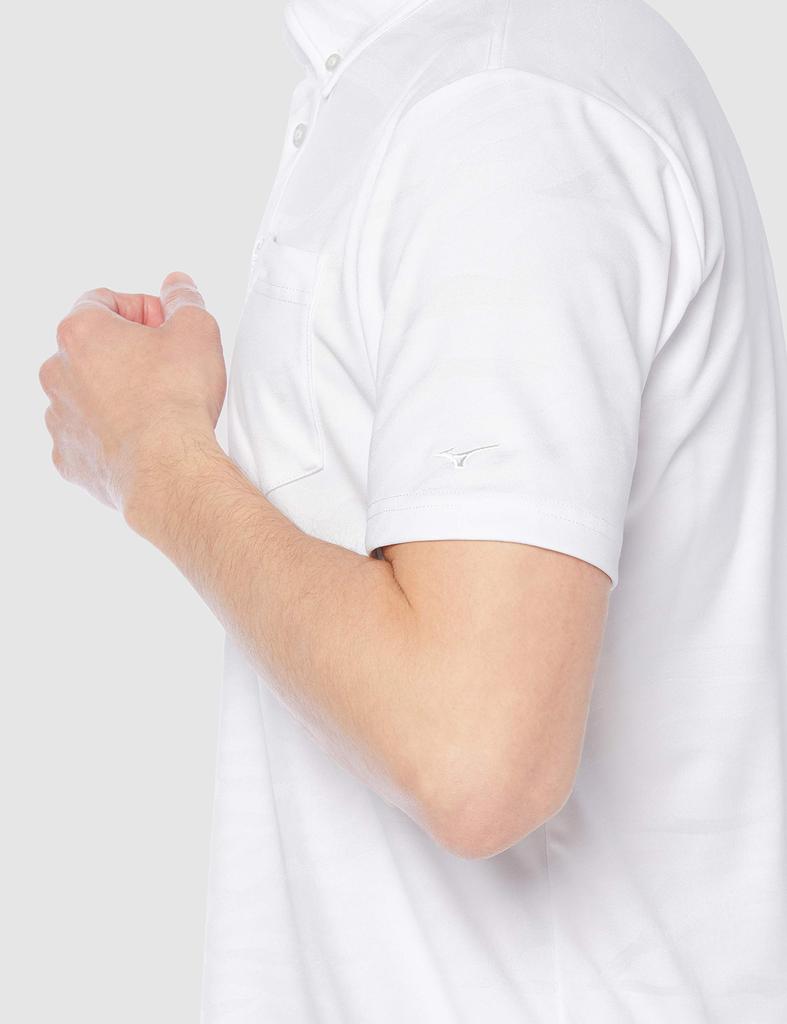 Mizuno 52MA1001 Short Sleeve Golf Jacquard Size L Men's Button-Down Shirt, Pattern, Moisture-Wicking, Quick-Drying, White,