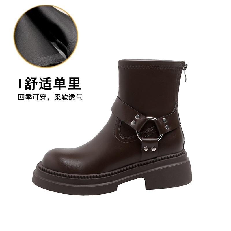 Medium tube retro knight boots women's autumn and winter British style thick-soled Martin boots thick-heeled cowboy boots