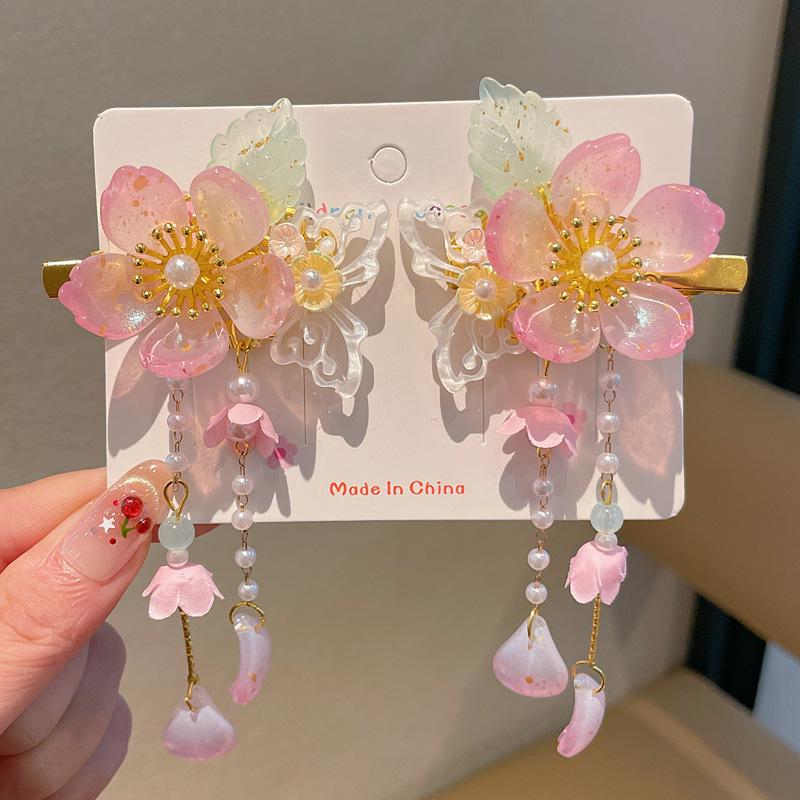 Chinese Style Hanfu Hairpin Set for Girls - Includes Hair Clips, Swaying Tassels, and Butterfly Accessories
