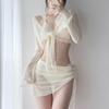 Damen Split Bikini Set Badeanzug Split Sexy Rückenfrei Bademode mit Mesh Cover Up Strandbekleidung Röcke Sommer Dünner Badeanzug