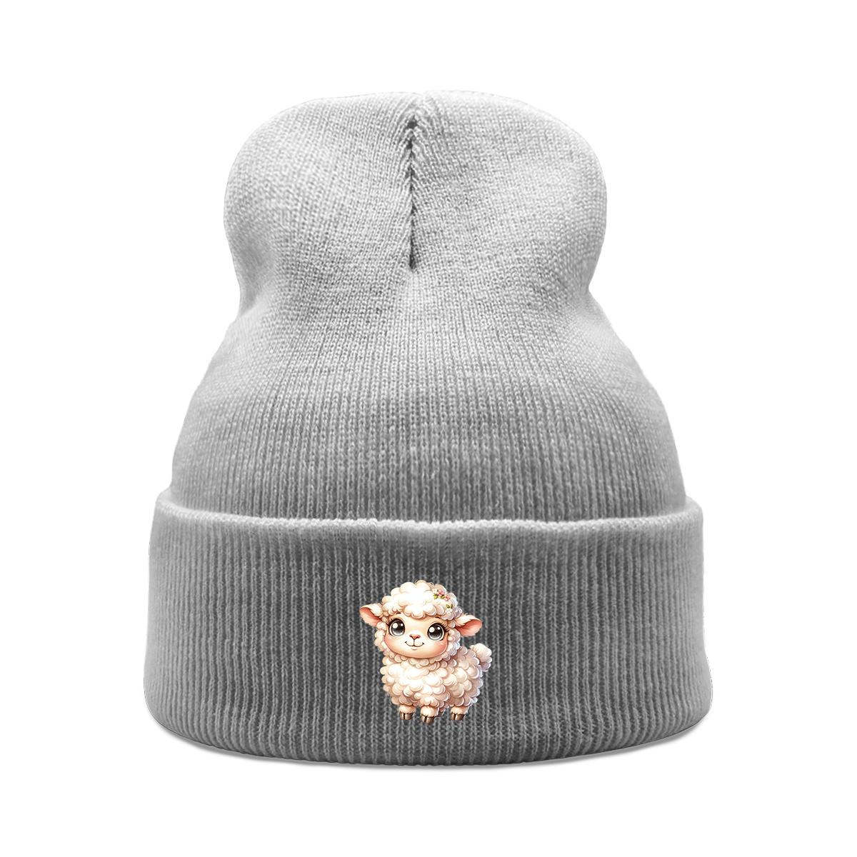 

Unisex Winter Hats Knitted Hat Beanie Cute Sheep Print Woman Cap Simple Cancer Chemo Knit Cap Beanie Perfect For Mountaineering сірий колір