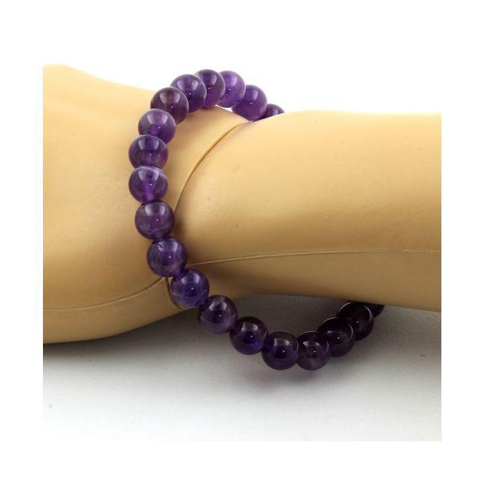 Pierres et Minéraux. Bracelet Perles Améthyste 8 mm. Fabriqué en France.