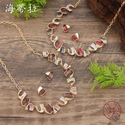 Luxury New Enamel Color Geometric Stud Earrings Necklace Set, Women's Fashion High Sense Irregular Spiral Necklace
