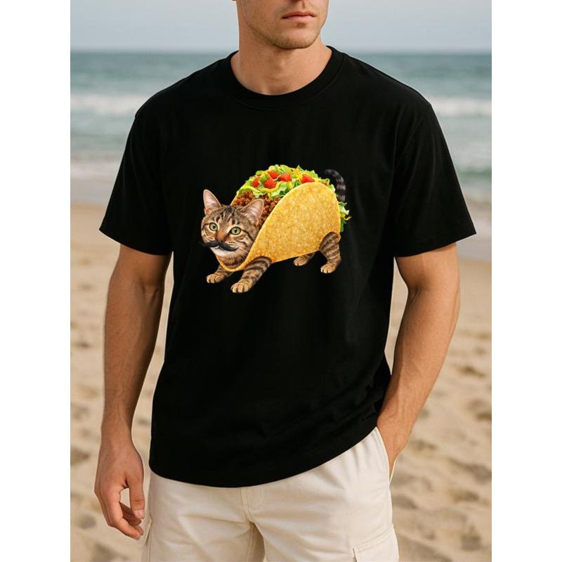 European Size Taco Cat Dog Litter Box Cleaner Foodie Fun Seasonal Comfort T-Shirt, Simple and Fashionable for Men, Suitable for Outdoor Sports
