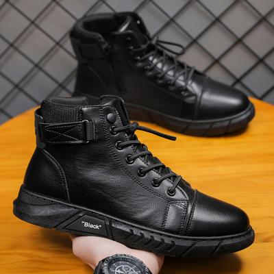 Autumn Cheap Mens Black Boots Trendy Comfortable Casual Leather Boots Men High-top Lace-up Work Boots For Men Botas Para Hombre
