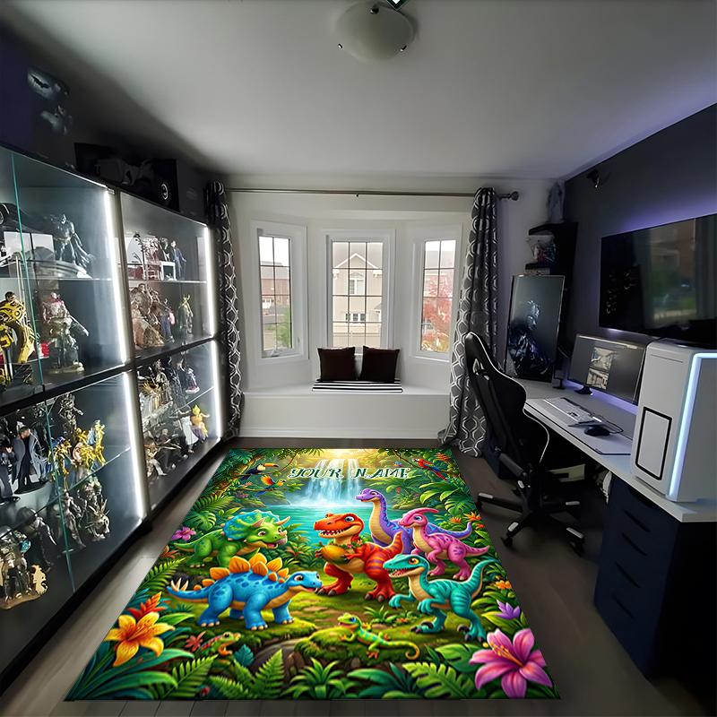 1PC Custom Name Dinosaur Paradise Adventure Theme Floor Mat Ideal for Living Room, Game Rooms, Office, Bedroom,Floor Mat Playful Design