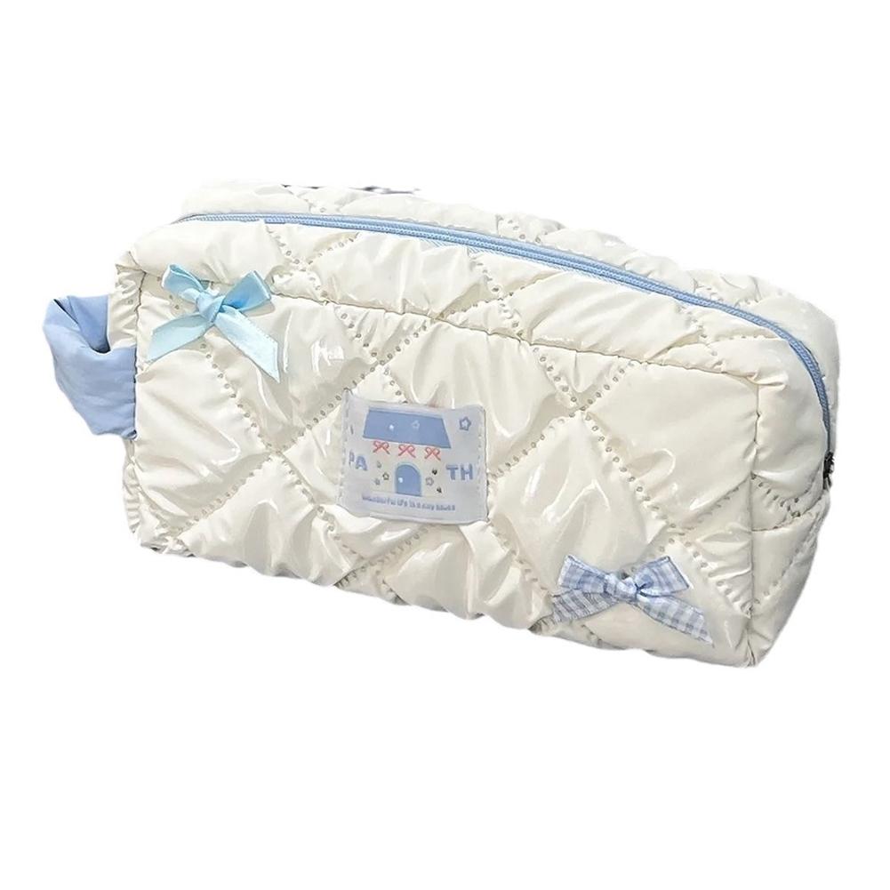 Pink Pen Bag Cute Cartoon Star Rabbit Pattern Plush Large Capacity Pencil Case Zipper Design Stationery Storing Bag Students