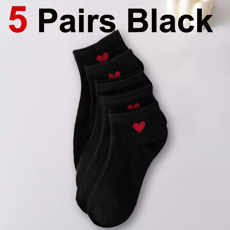 5/10 Pairs Women Heart-Shaped Pattern Low Top Socks Spring Summer Sweet Style Sweat Absorbing Breathable Comfortable Casual Sock