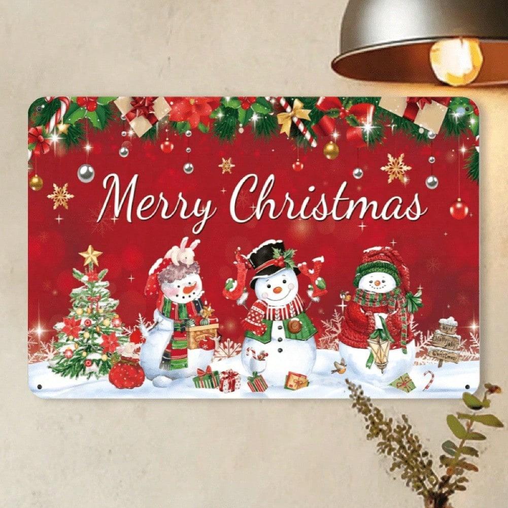Vintage Christmas Snowman Metal Tin Sign Wall Art Decor For Home Bar Garden