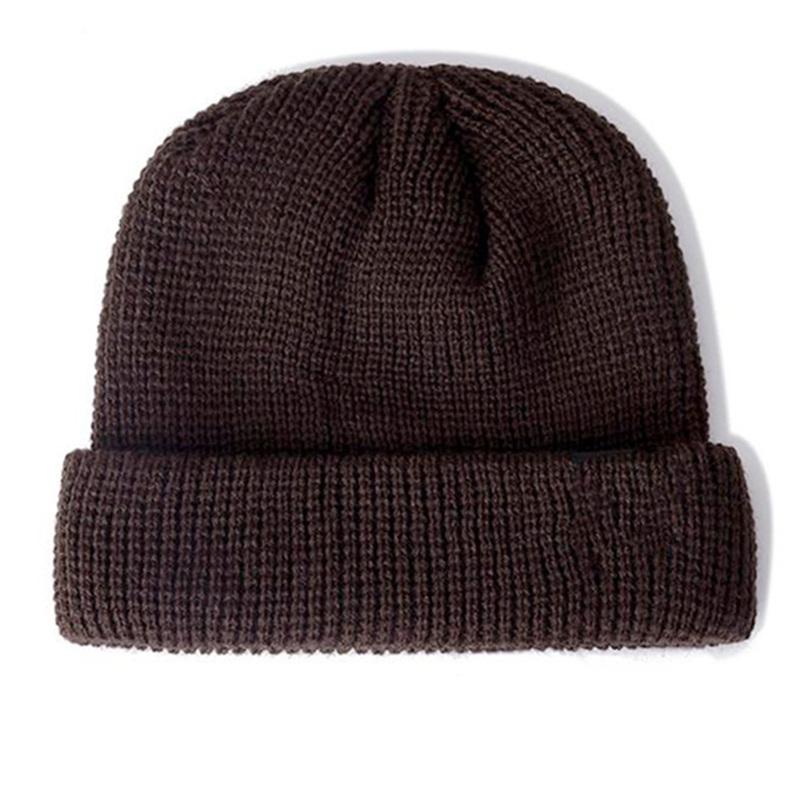 Unisex Autumn Winter Ribbed Knitted Hat Soft Cuffed Short Melon Cap Men Women Navy Style Beanie Hat