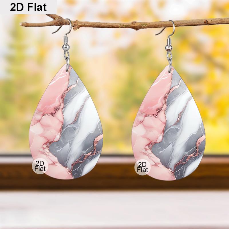 2D Flat, 6 Pairs Colorful Marble Pattern PU Leather Earrings Abstract Water Ripples Earrings Trendy Female Earrings Fashion All-match Earrings Jewelry