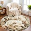 Elegant Peony Floral Round Rug Non-Slip Machine Washable Floor Mat 2D Flat Soft Area Rug for Living Room Bedroom Home Decor