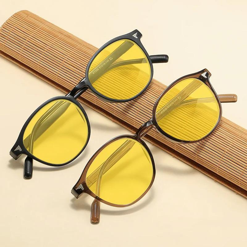 Driving Anti-Glare Night Vision Glasses Retro Studded Round Frame Anti-blue Light Glasses Orange & Red Lenses Protective Eyewear
