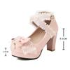 Fashion 2025 Summer New Ladies Platform Heels Cute Bow Lace Princess Mary Jane Lolita Shoes Party High Heel Buckle Women Pumps Pink 32