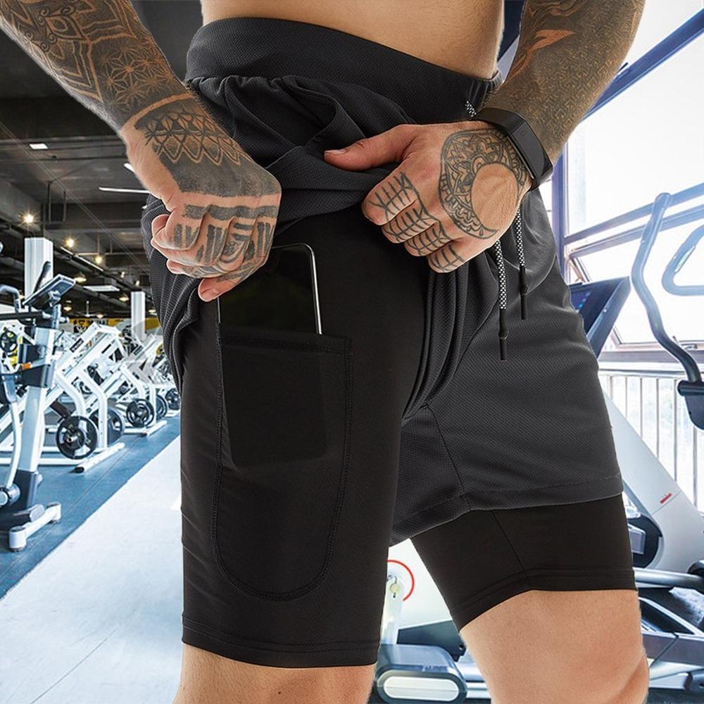 Sport Shorts Men Sportswear Double-deck Running Shorts 2 In 1 Beach Bottoms Summer Gym Fitness Training Jogging Short Pants