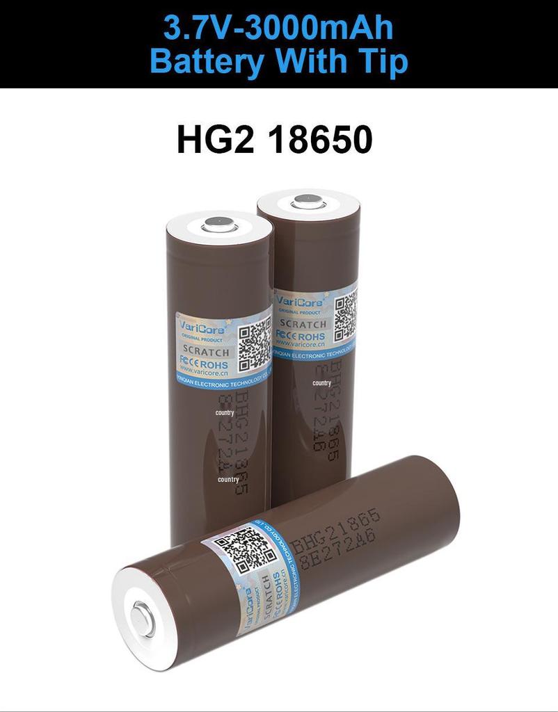 VariCore 3.7V 3000mAh 18650 Lithium Battery with Nickel Tabs, 15A Discharge