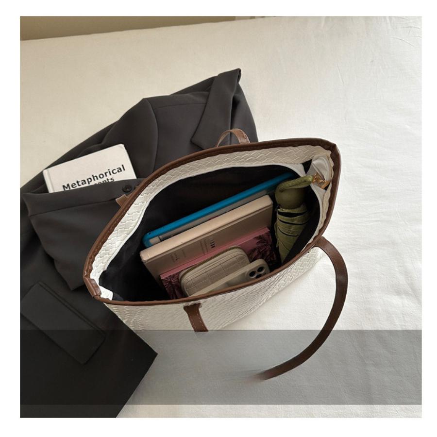 European Style Woven Faux Leather Tote Bag for Women, New Fashionable Large Capacity Shoulder Handbag, Casual Daily Commute Bag CLE