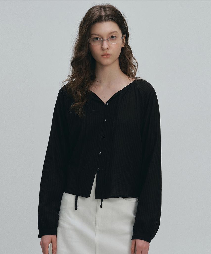 LOEIL Shirred String Blouse - Black
