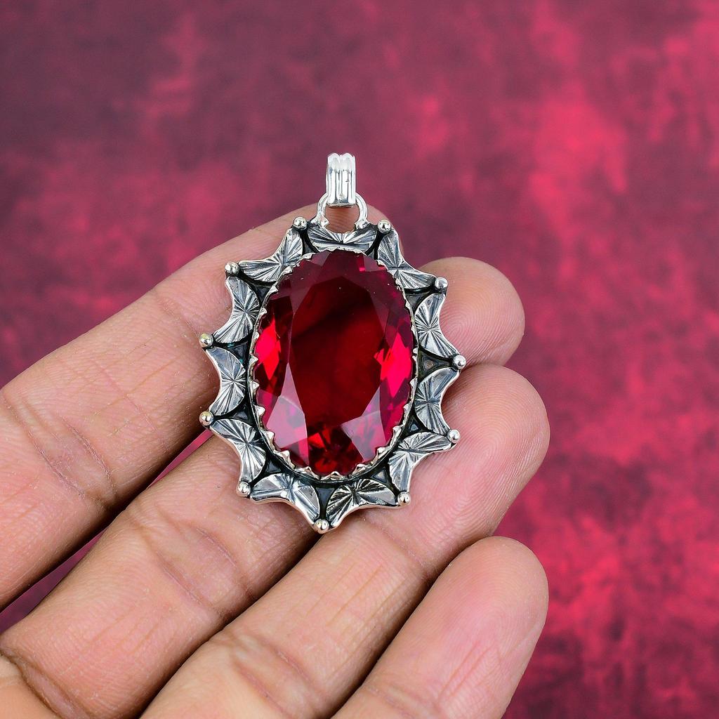 Rubelit 925 Solid Sterling Silver Hänge, Handgjort Ädelstenshänge Smycken, Gåvor Till Hustru Helt Nytt Hänge