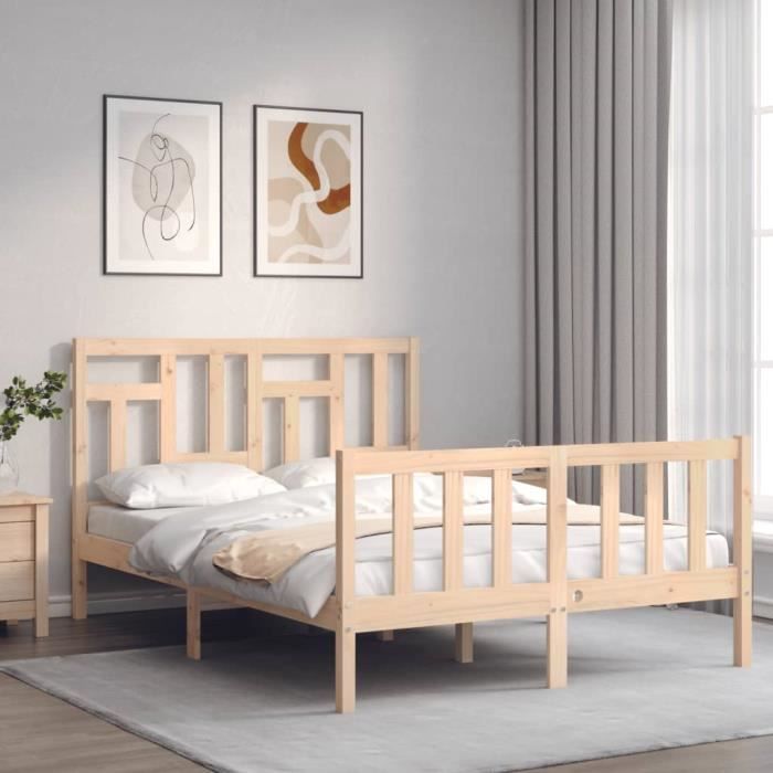VidaXL Bed Frame with Headboard 140x190 Cm Solid Wood 3193121