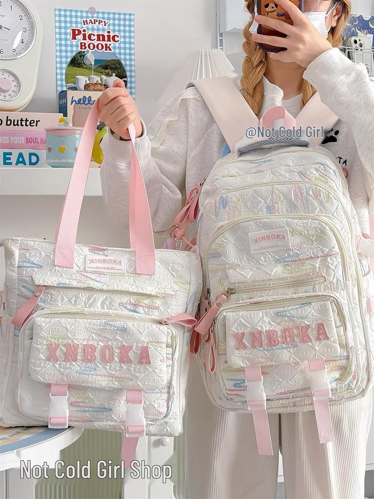 Cute Lightweight Rainbow Pleated Backpack for High School & Middle School Students