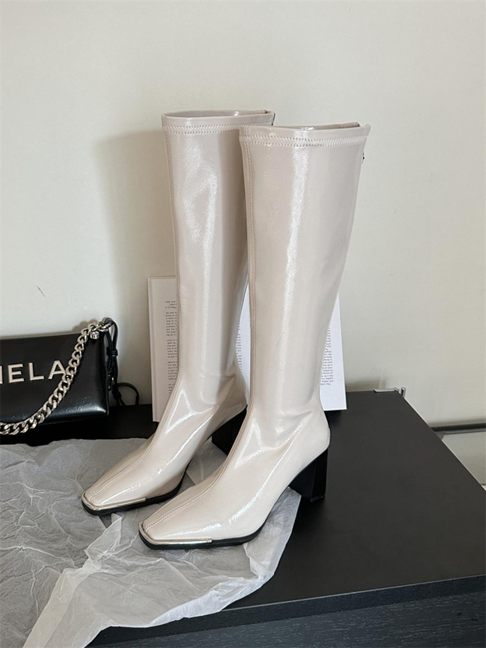 модные женские сапоги до колен с квадратным носком — фото 7