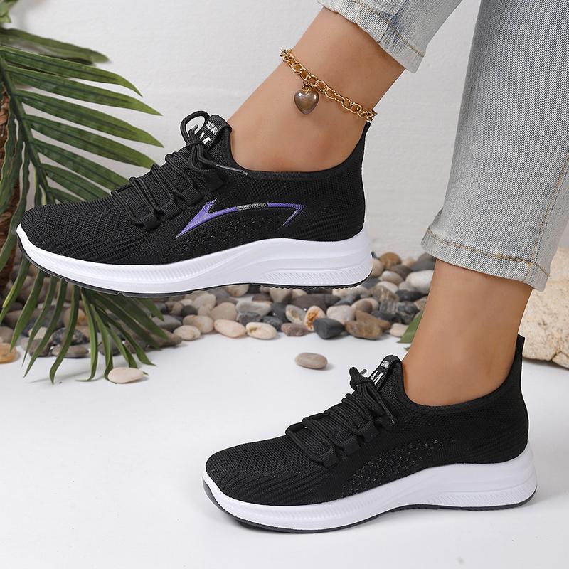 Fashion Breathable Knitted Female Running Sneakers Comfortable Lace Up Thick Sole Sport Shoes Woman 2025 Non Slip Mesh Sneakers Female