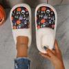 2024 New Halloween Pumpkin Skull Pattern Printed Strap Comfortable Home Cotton Shoes