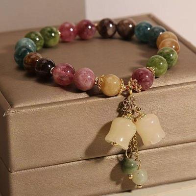 Summer Luxury Lily of the Valley Pendant Rainbow Glass Bracelet for Women