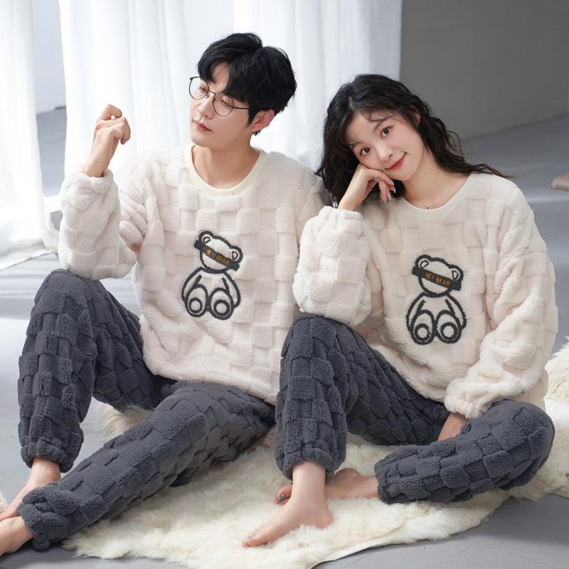 Winter Women's Warm Pajama Set • Cute Bear Pattern • Casual Loungewear Set