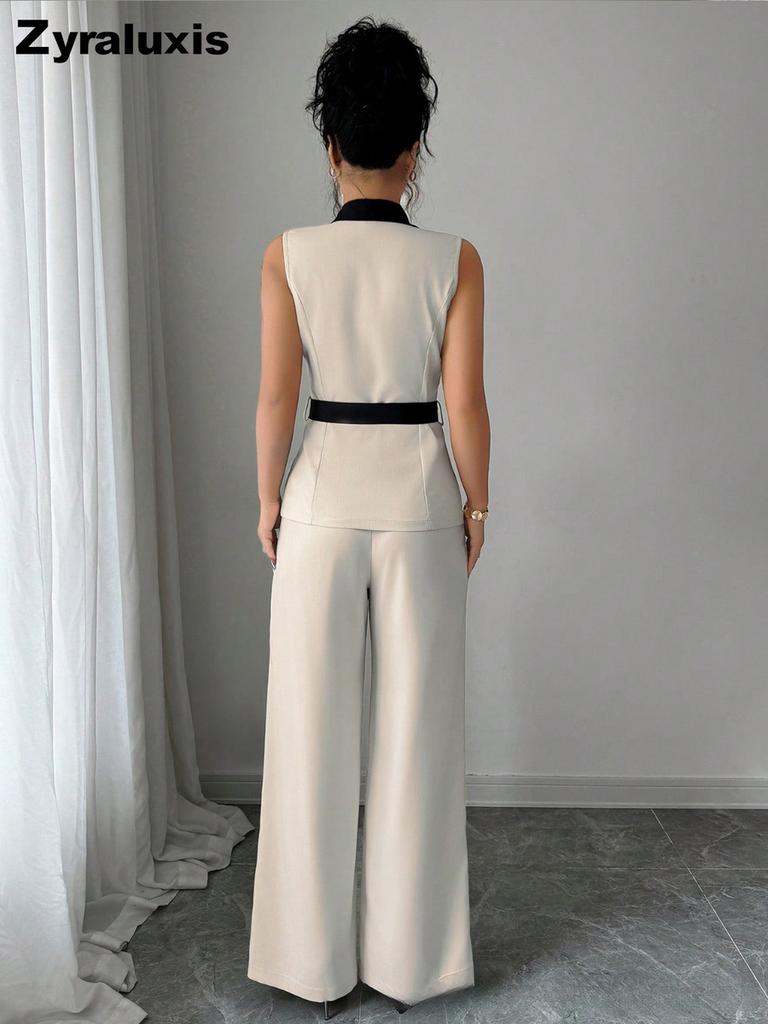 Autumn Chic Elegant Camisole High-Rise Straight Leg Pants Women's Set Women's Suit Vest Set