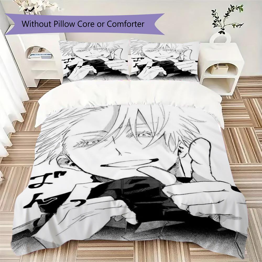 Jujutsu Kaisen Muster Bettwäsche Steppset Steppdecke Kissenbezug Heimdekoration Geburtstagsgeschenk (1 * Bettbezug + 2 * Kissenbezug ohne Füllung)