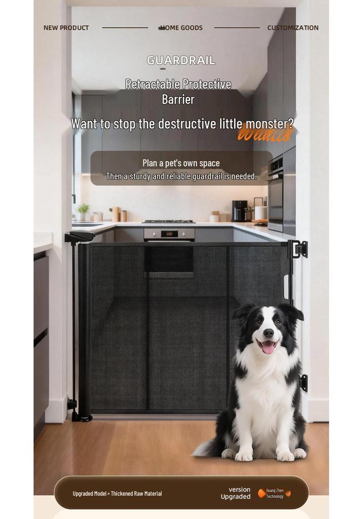 Third Gen No-Drill Pet Safety Gate with Extension Rod - Anti-Cat/Dog Retractable Barrier for Living Room
