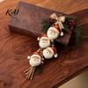 Christmas Tree Hanging Accents Santa Claus Ornament, 2D Flat Decoration, Rustic Wood Ornaments Wall Sign with Pine Branches & Berries for Holiday Home