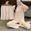 Cute Lace Round Neck Floral Short-Sleeved Pajamas Women'S Summer Pastoral Cloud Cotton Loungewear Three-Piece Set