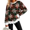Women's Christmas Print Sweatshirt with Scalloped Wavy Hem and Neck for Holiday