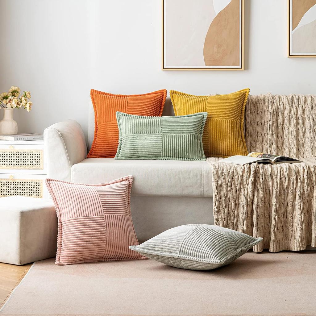 Fall Couch Throw Pillow Cover 18x18 Inch Soft Orange Corduroy Pillow Cover for Sofa Living Room Pillow Cases Autumn Winter Decor