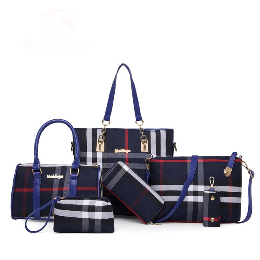 Karierte Leinwand Schwiegermuttertasche Sechs-teiliges Set Hand-Schultertasche Damen-Tasche