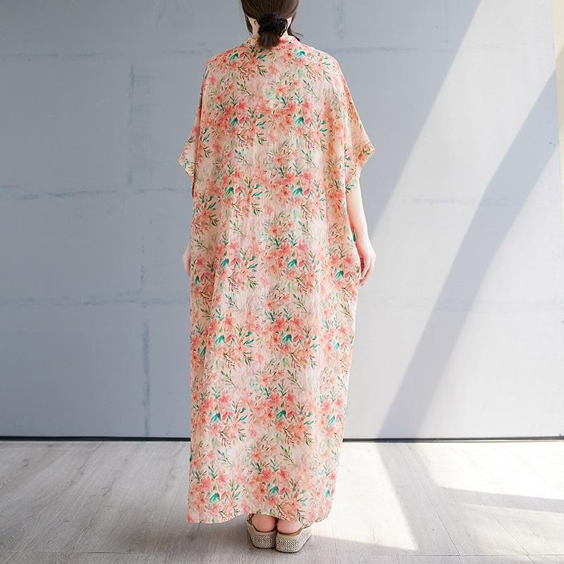 Short Sleeve Plus Size Cotton Vintage Floral New In Dresses for Women Casual Loose Maxi Long Summer Dress