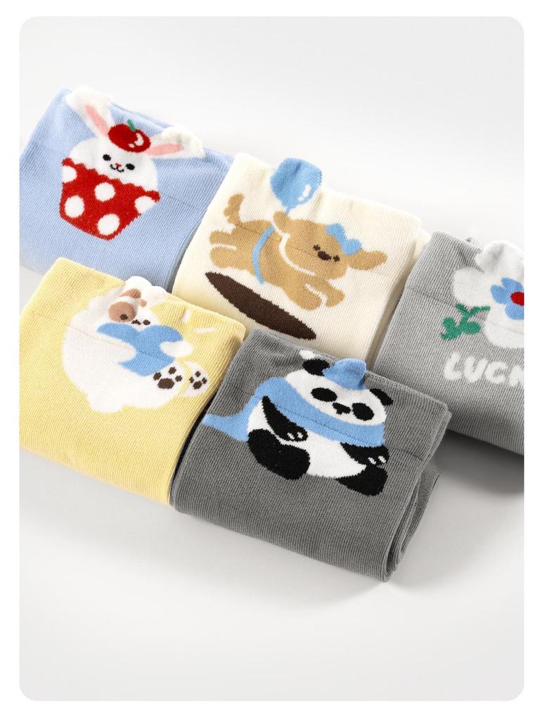 Women's Cute Animal Floral Mid-Calf Socks - Spring/Autumn Breathable Non-Slip Cotton