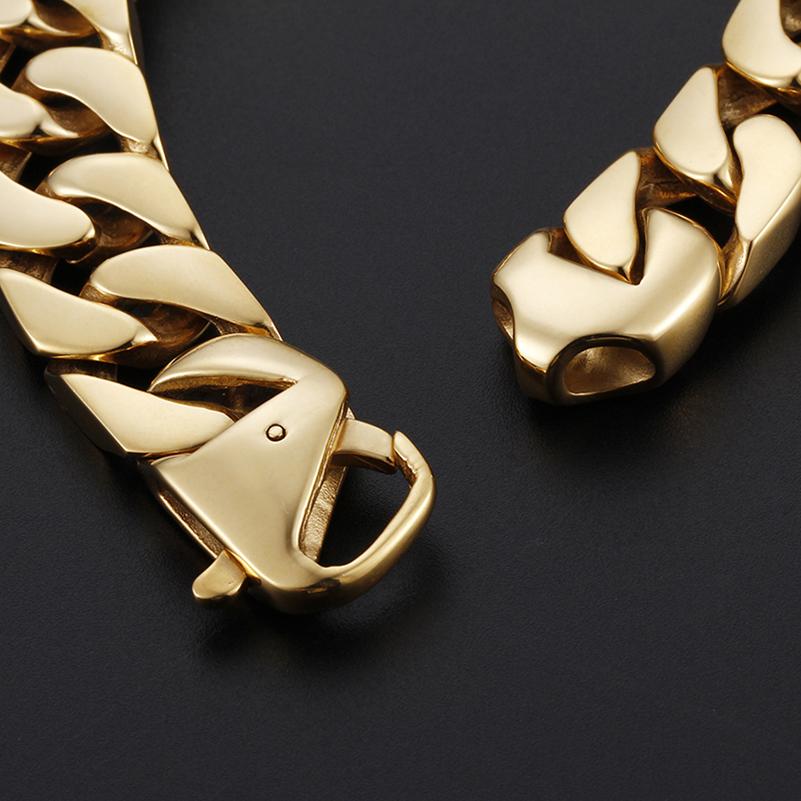 15MM Width Miami Curb Cuban Chain Bracelet For Men Luxury Gold Color 316L Stainless Steel Classic Male Jewelry Gift Wrapped