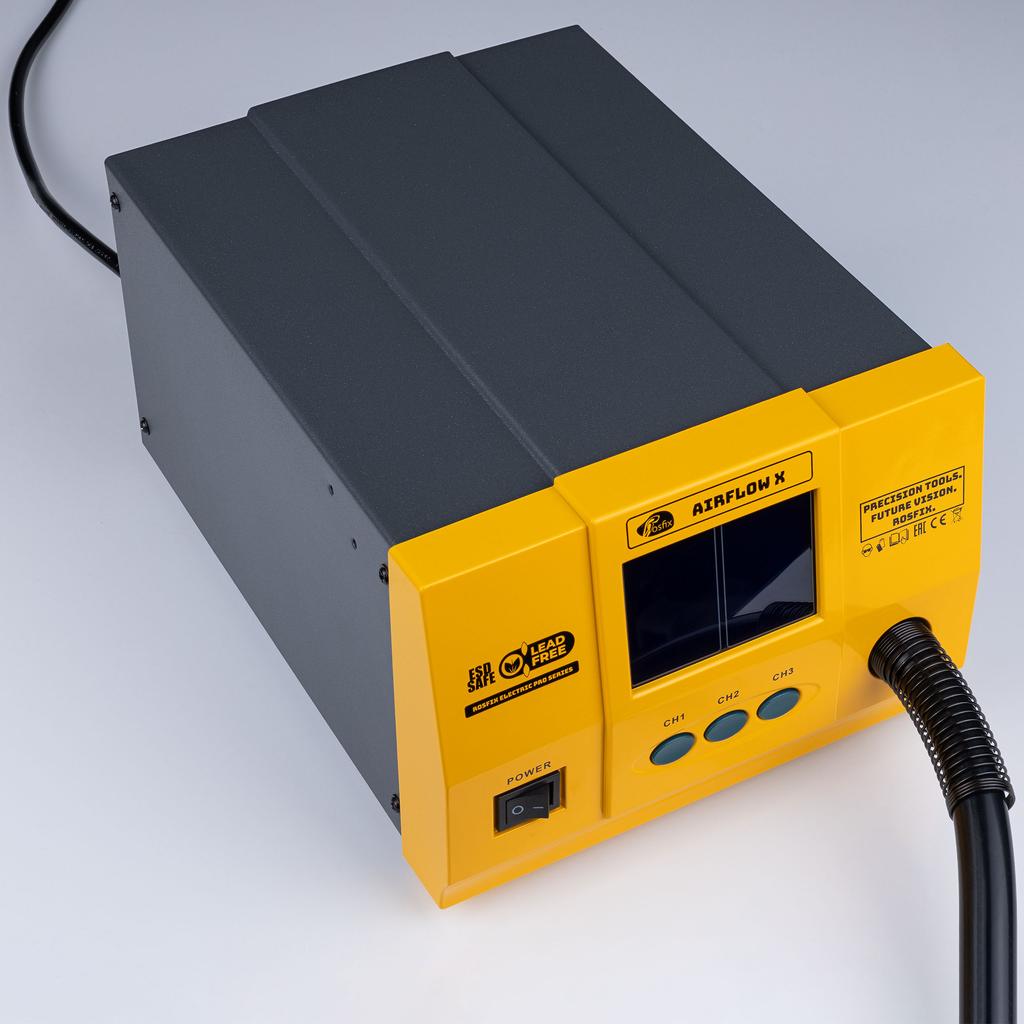 AirFlow X Rosfix 1300W Touch LCD TurboPro - SMD Hot Air Soldering Station | 3 Channels | Touchscreen | Brushless Turbine | Auto Sleep | Lead-Free