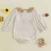 Newborn Baby Girl Fall Bubble Romper Stripe Print Strawberry Embroidery Long Sleeve Ruffled Round Neck Jumpsuit