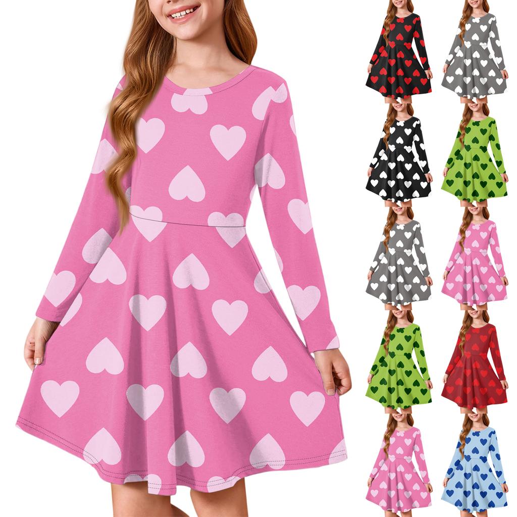 Vestito estivo da principessa per bambina - Vestito a T-shirt a manica lunga linea ad A San Valentino