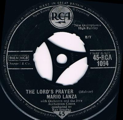 7inch Record MARIO LANZA  The Lords Prayer  Ill Walk With  45RCA1094 RCA UK Classical Used