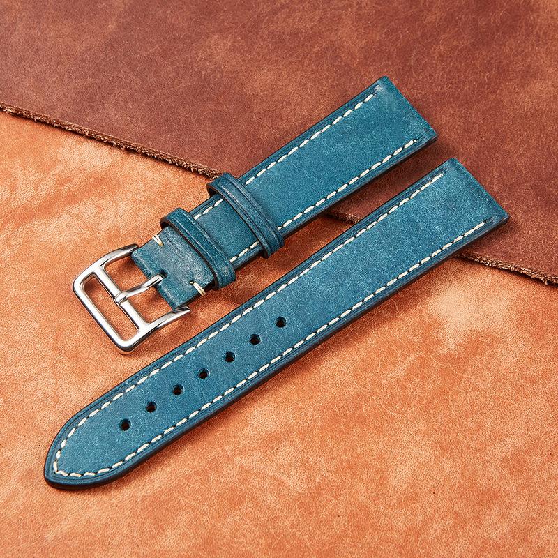 Vintage Italian First Layer Cowhide Watchband 20mm 22mm Handmade Vegetable Tanned Leather Watch Strap Men Wristband Bracelets