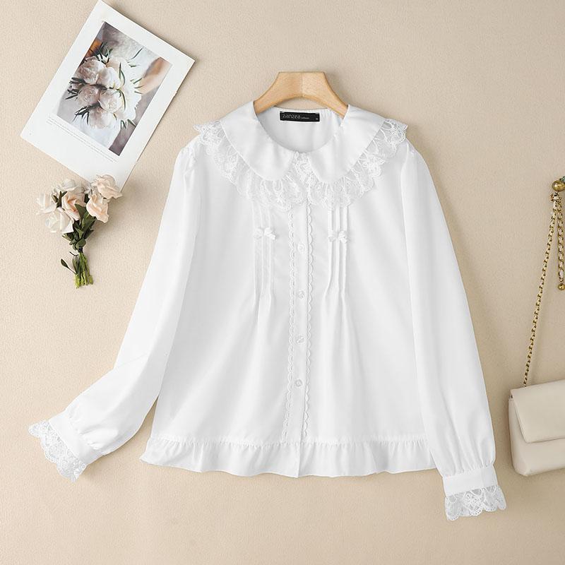 

ZANZEA Women Lace Splice Doll Collar Casual Long Sleeve Blouse 4XL