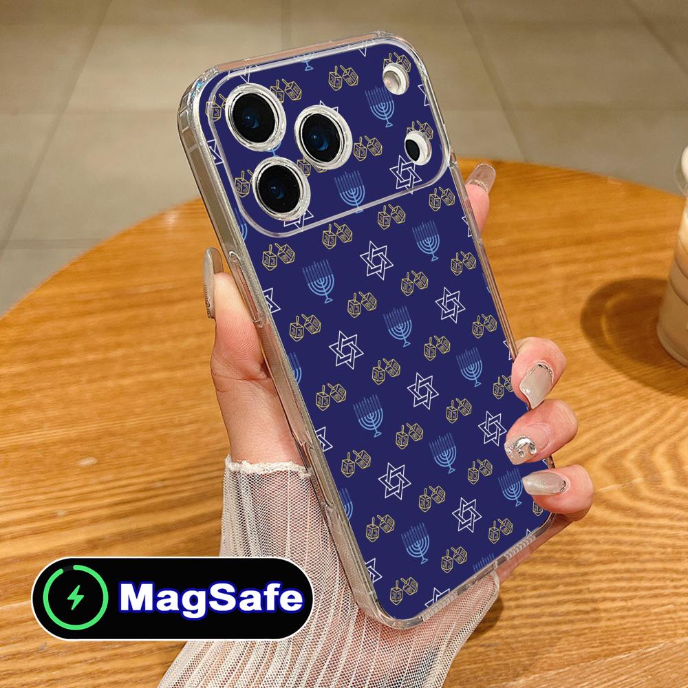 Jewish Hanukkah Mobile Phone Case for iPhone 17 16 15 14 13 12 11 Air Pro Max Plus Mini Magsafe Clear Colorful Cover Luxury