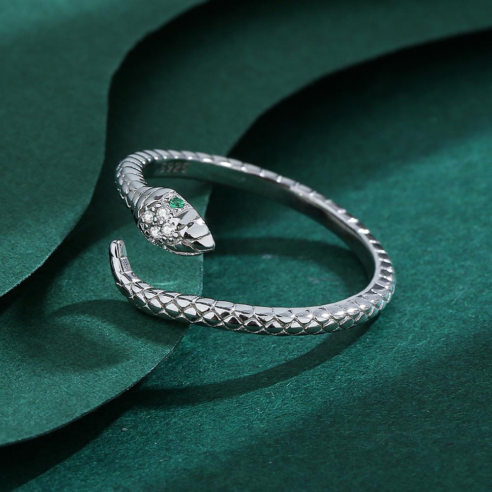 Modischer Schlangenkopf-Paarring für Damen, Smaragd-Diamant, Original-Sterlingsilber, Valentinstagsgeschenk, Schmuck aus Sterlingsilber